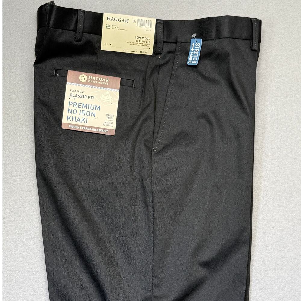 Haggar Men’s Premium No Iron Khaki Straight Flat-Front Pants Black 40x29 $80
